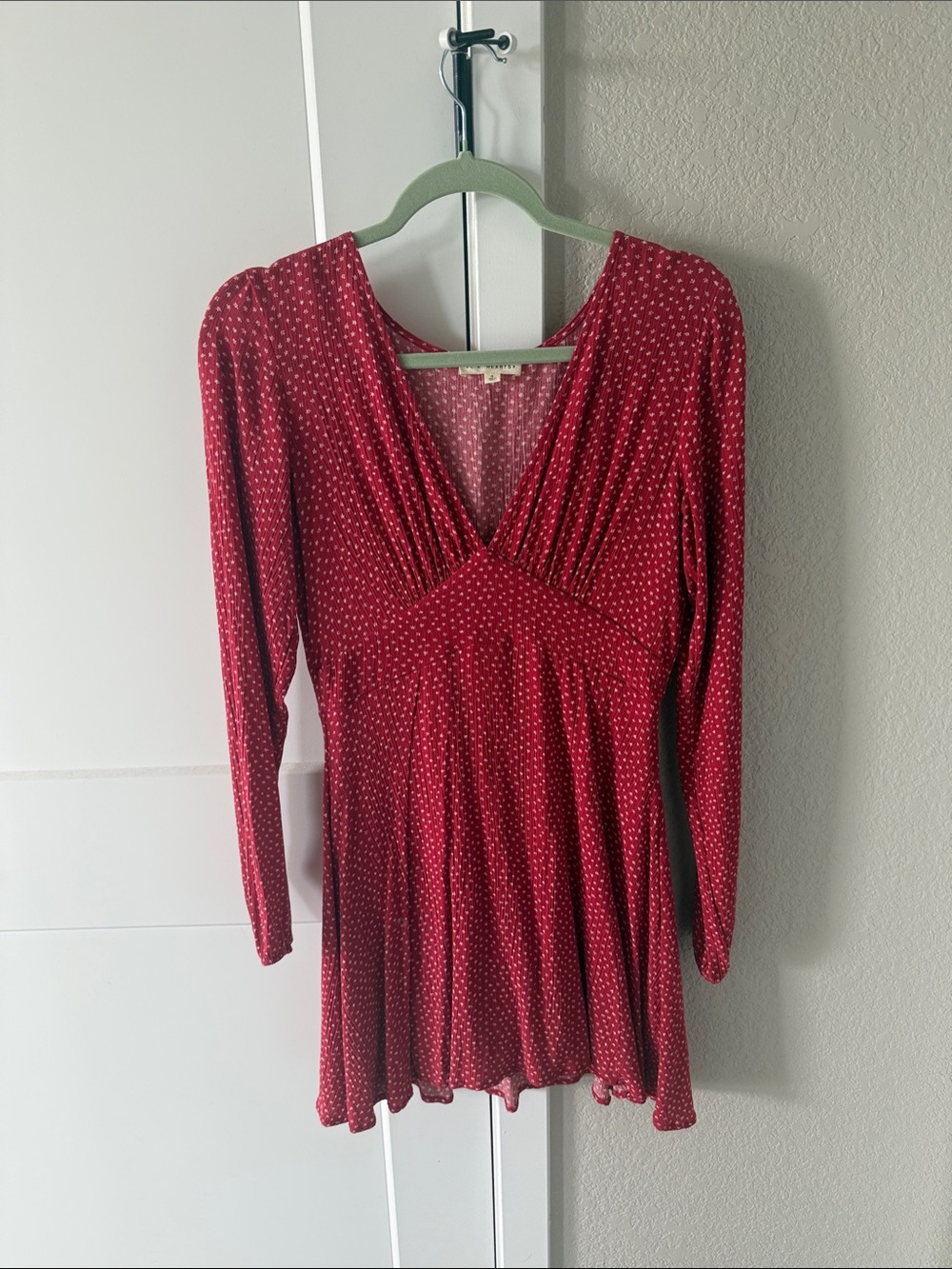 Women's Red V-Neck Long Sleeve Polka Dot Dress
